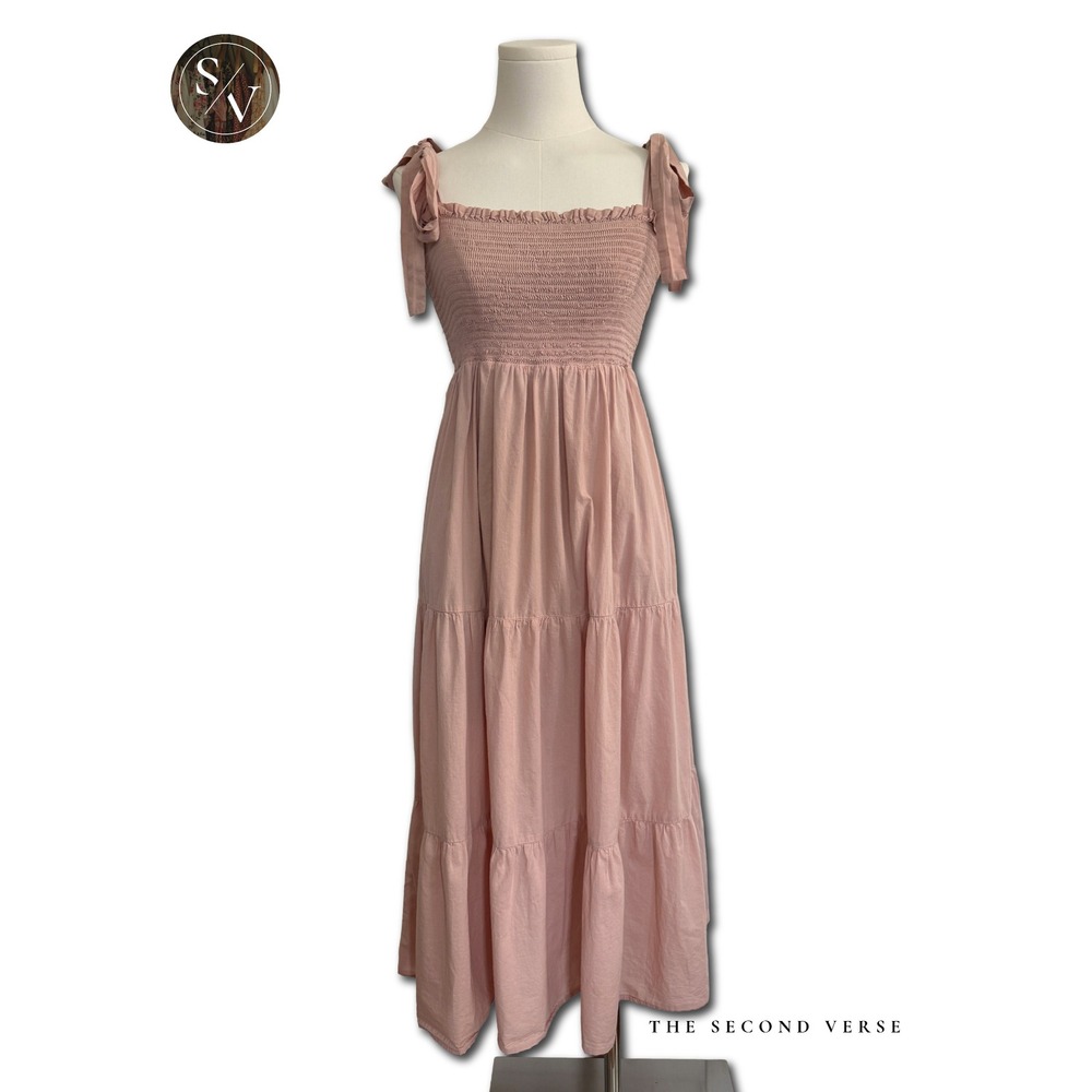 Petal & Pup Tie Shoulder Smocked Babydoll Tiered Midi Dress Cottagecore Size 8